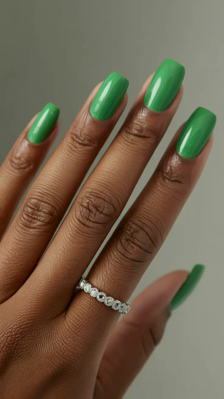 stylish spring nails for dark skin 2026 Fresh Botanical Green Gloss That Feels Unexpectedly Cute