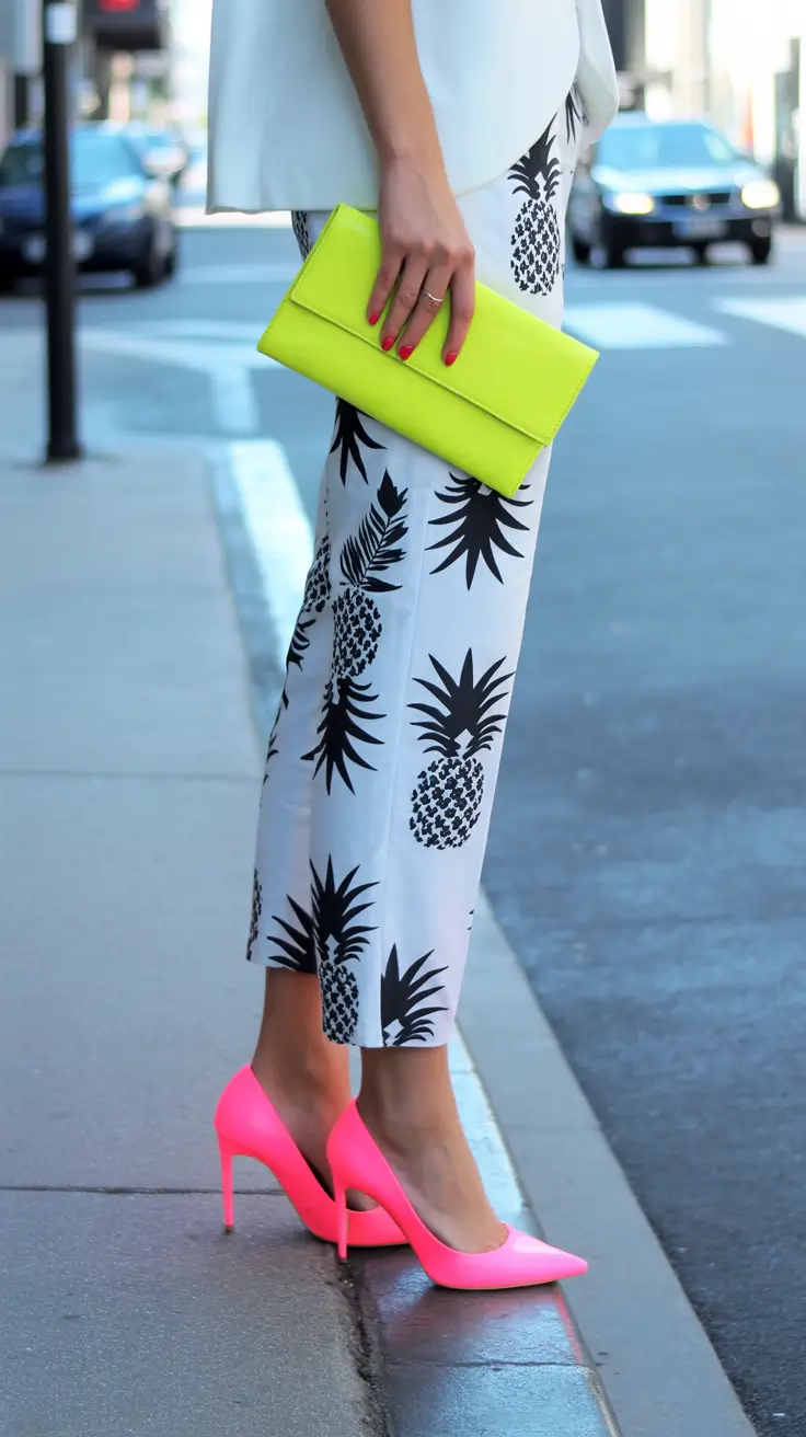 summer outfits with heels for women 2026 Neon Pink Heels and Playful Prints That Turn the Street into a Runway