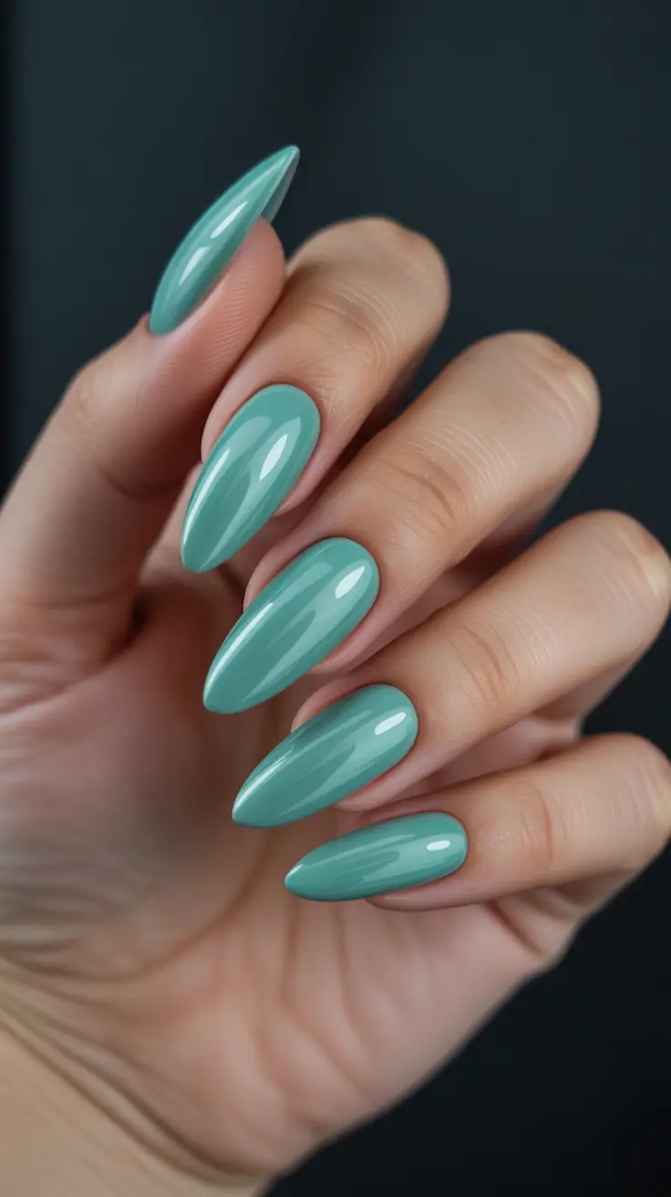 trendy spring almond nails 2026 Seafoam Minimalism in High-Gloss Almond