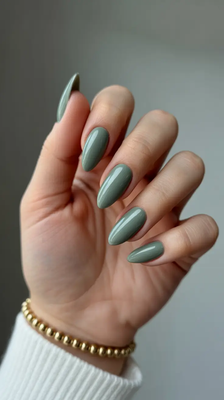 trendy spring almond nails 2026 Muted Sage Almond for Effortless Minimalism