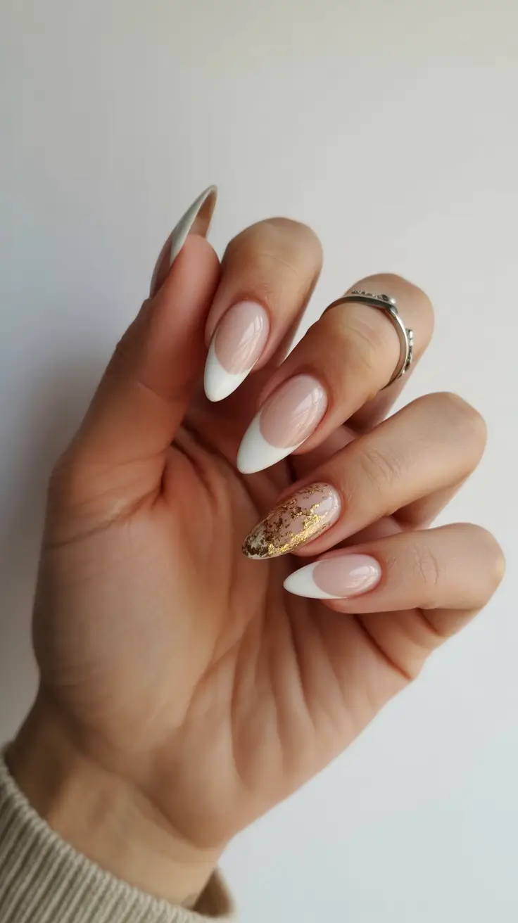 trendy spring almond nails 2026 Modern French Almond with Gold Foil Accent