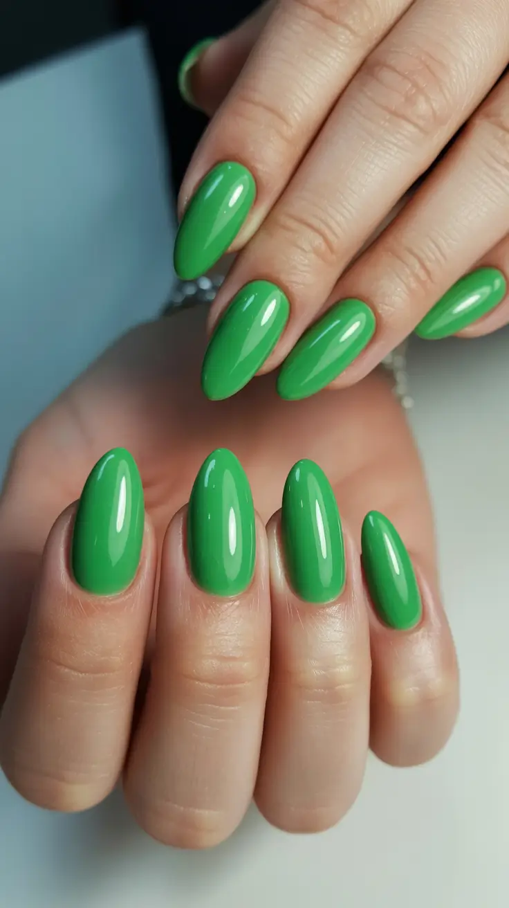 trendy spring almond nails 2026 Fresh Meadow Gloss in Vibrant Green