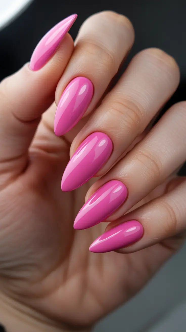 trendy spring almond nails 2026 Bubblegum Pink High-Gloss Almond