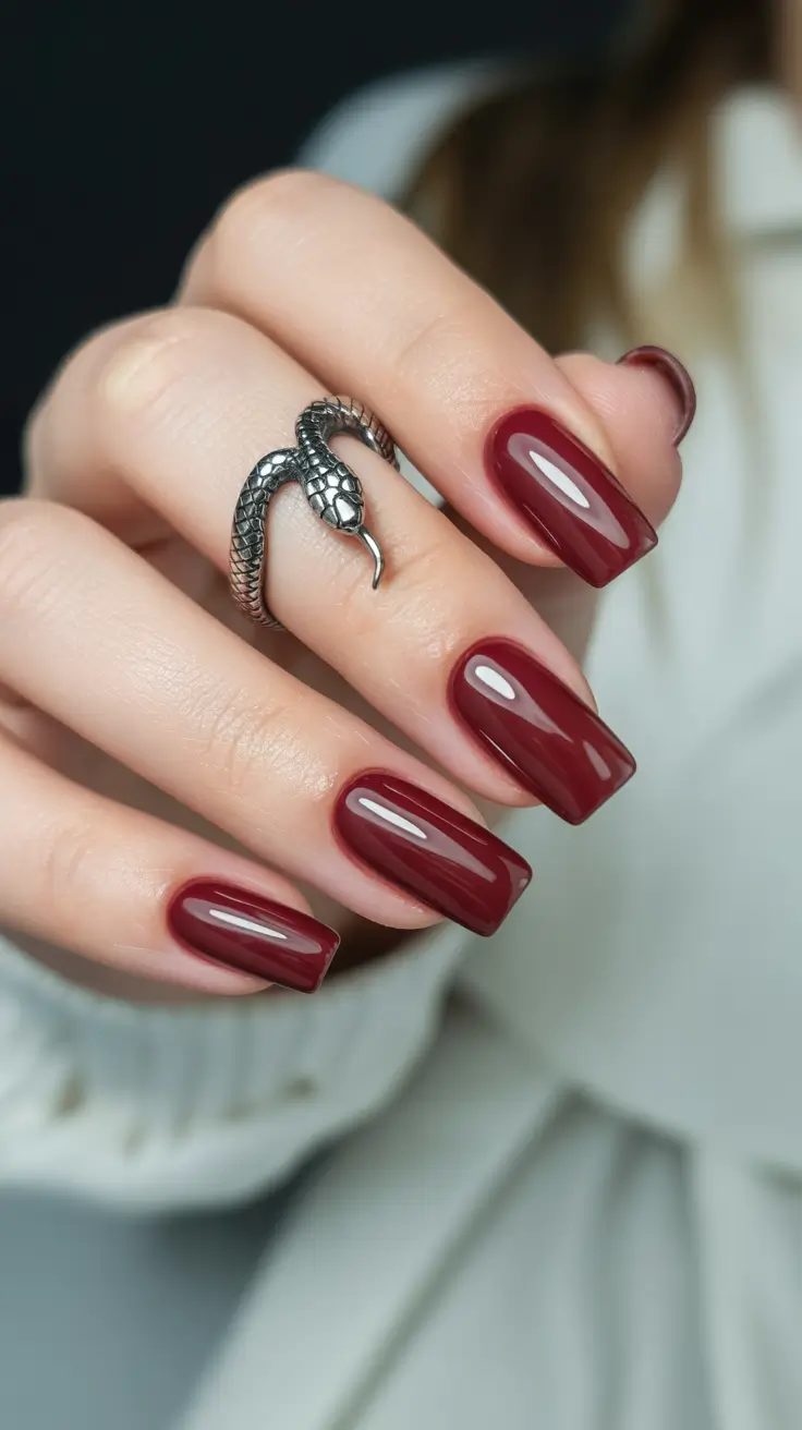 trendy spring nails acrylic 2026 Glossy Deep Red Coffin Long Acrylic Nails for Bold Spring Style