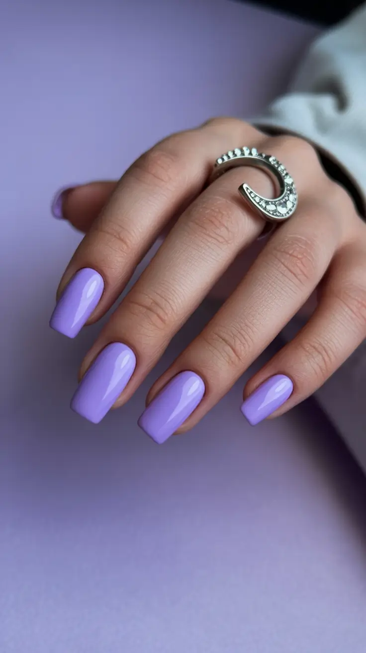 trendy spring nails acrylic 2026 Glossy Lilac Acrylic Nails for Clean Spring Style