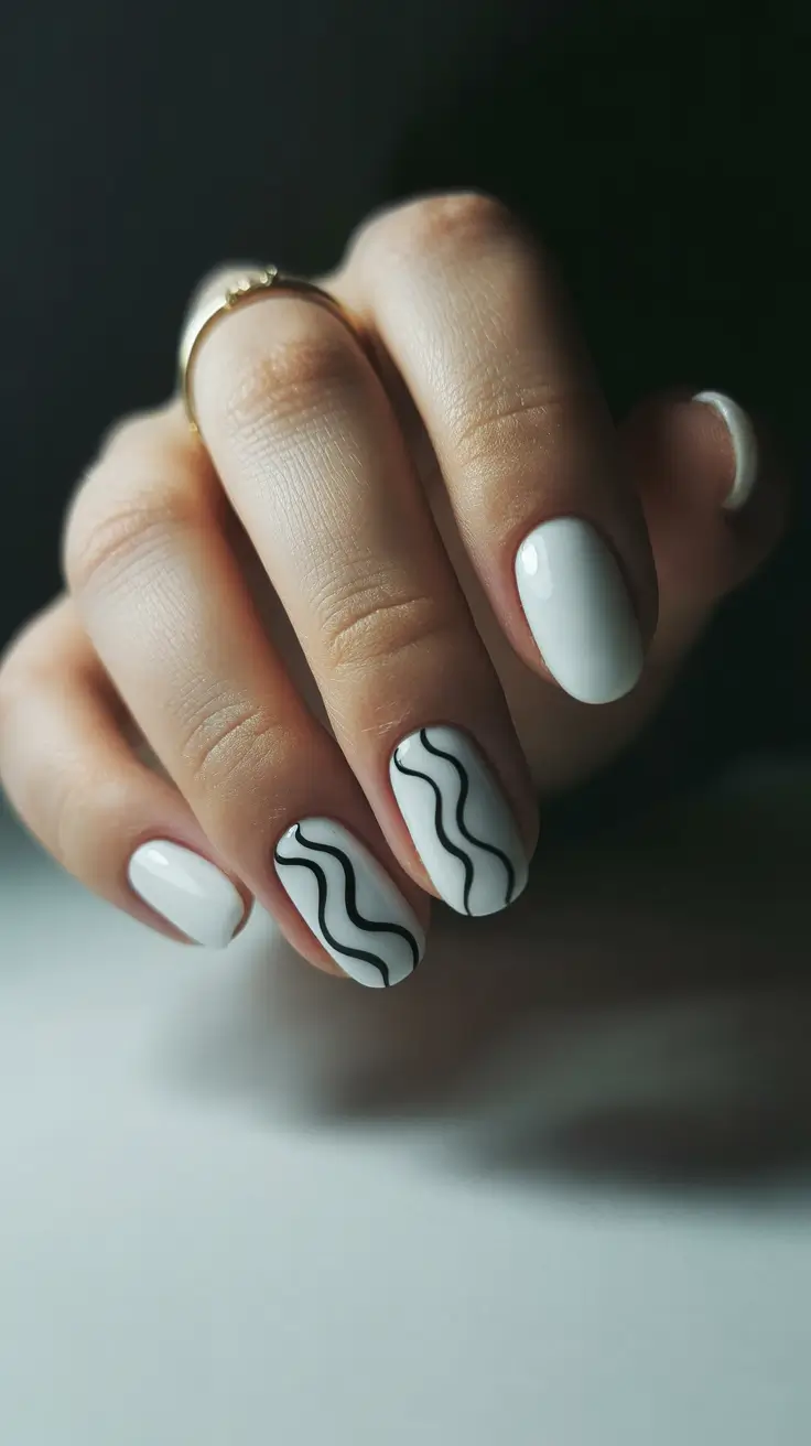 trendy spring nails acrylic 2026 Minimal White Waves for Modern Short Acrylic Nails