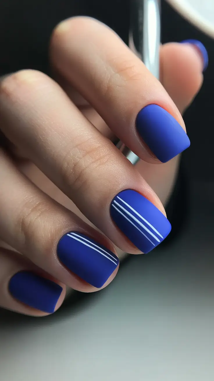 trendy spring nails acrylic 2026 Matte Blue Minimal Line Nail Art