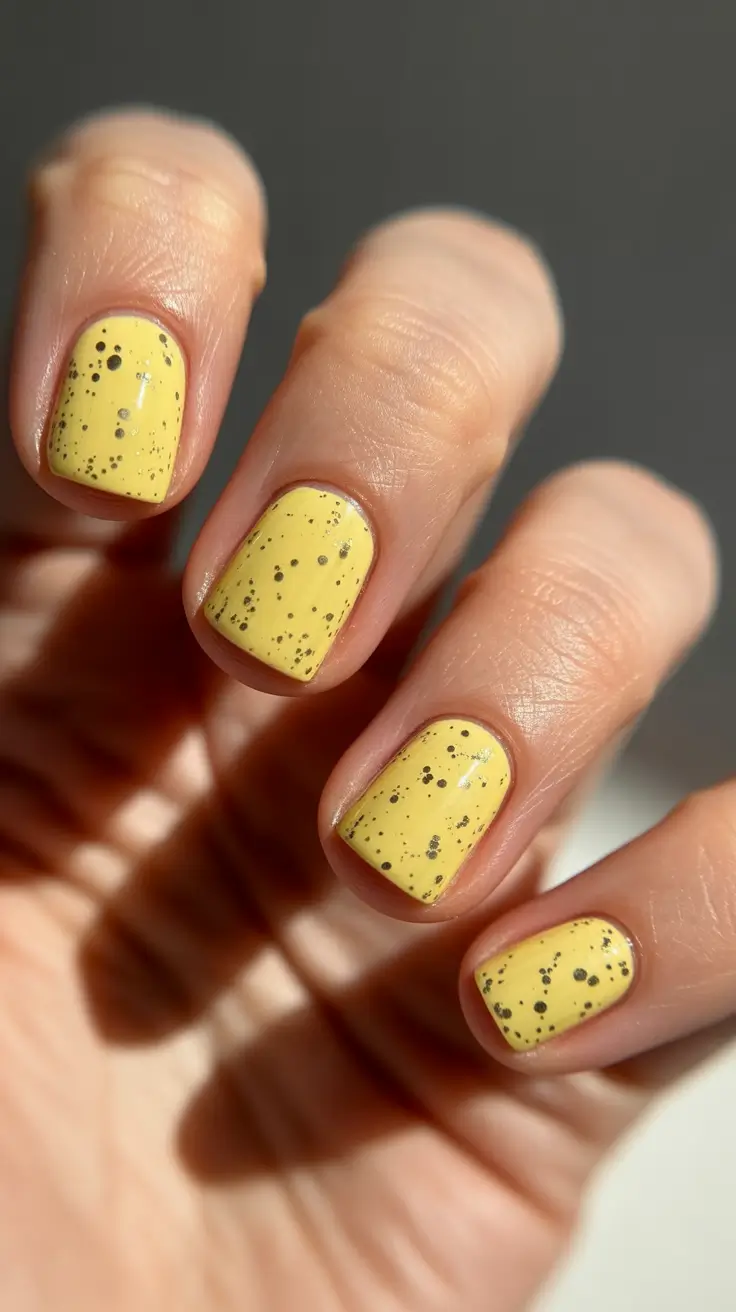 trendy spring nails acrylic 2026 Playful Yellow Speckled Nails for Sunny Spring Days