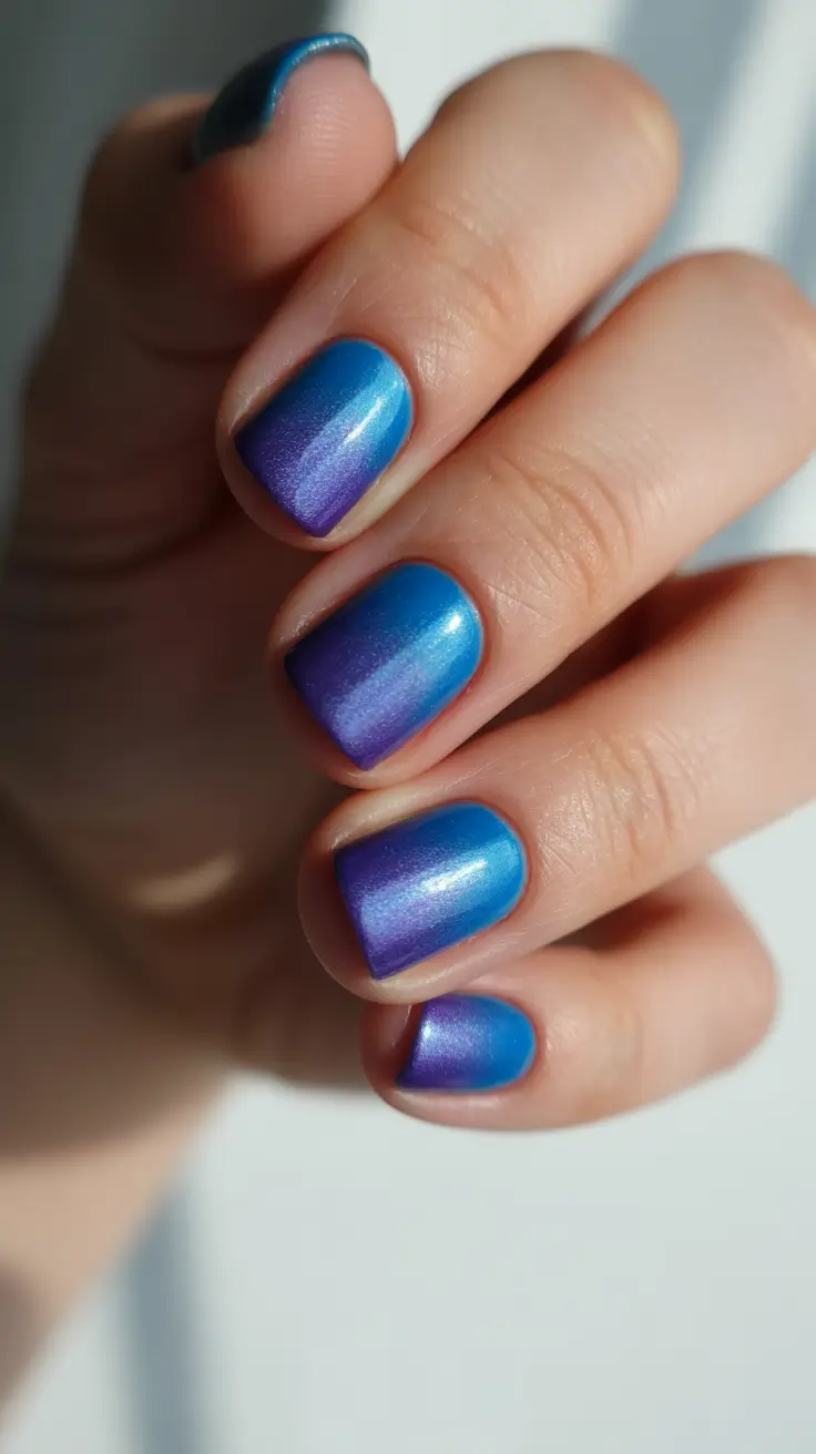 trendy spring nails acrylic 2026 Shimmering Blue Gradient for Square Short Spring Nails