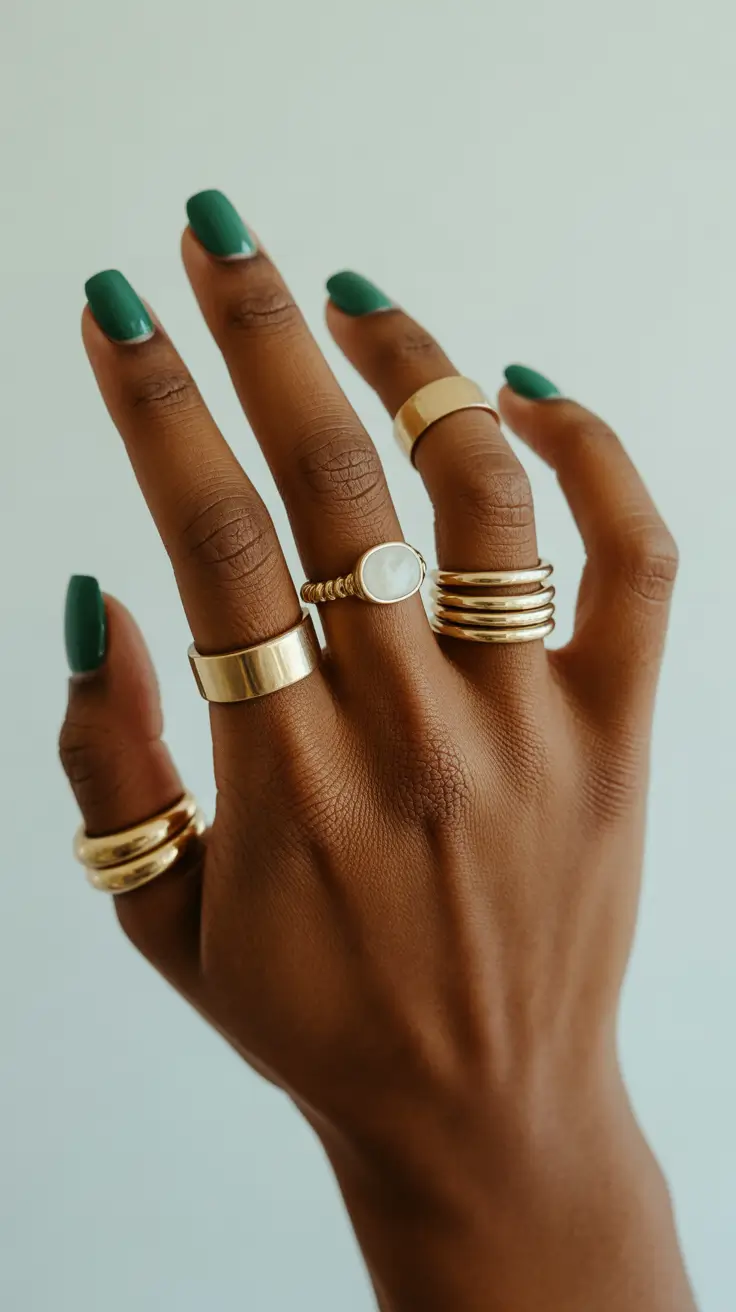 trendy spring nails for brown skin 2026 Deep Emerald Short Nails for Understated Spring Sophistication
