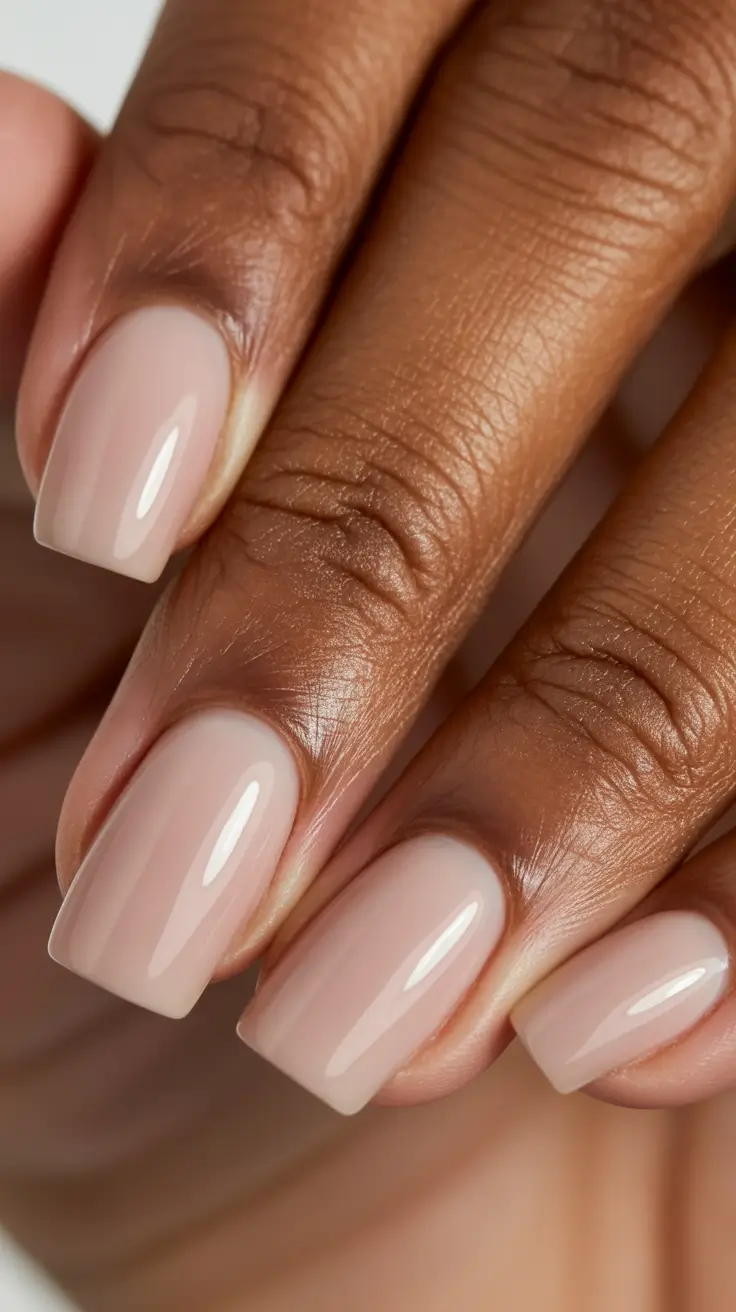 trendy spring nails for brown skin 2026 Glossy Latte Beige Square Nails for Modern Minimalists