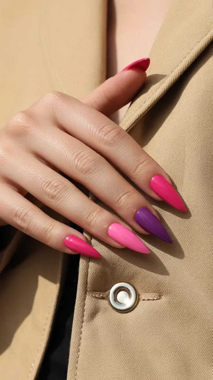 trendy spring vacation nails 2026 Hot Pink & Violet Drama for Spring Escape Energy