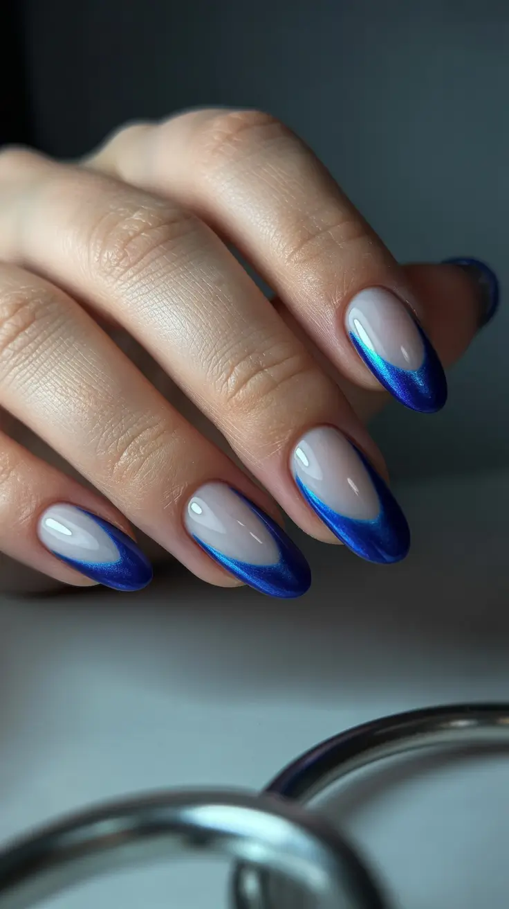 trendy spring vacation nails 2026 Electric Blue French Waves for Coastal Spring Energy