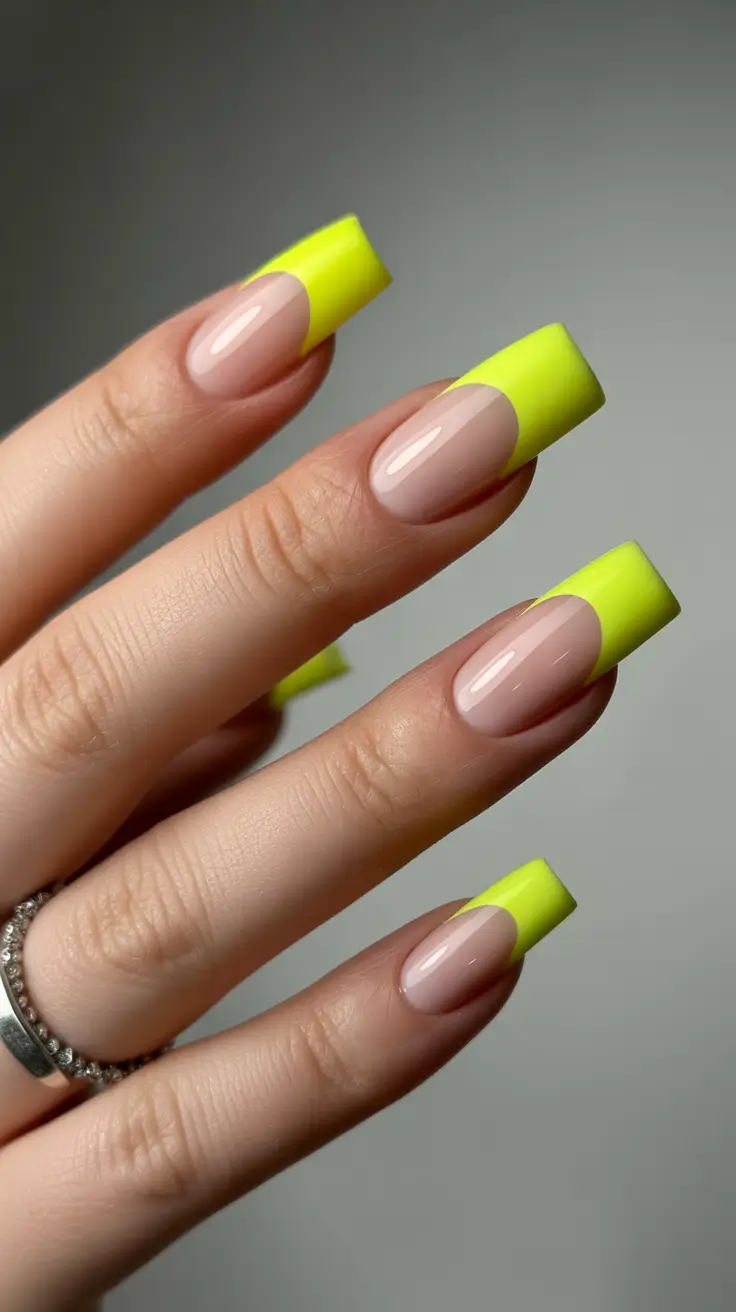 trendy spring vacation nails 2026 Neon Yellow French Tips That Feel Like Instant Sunshine