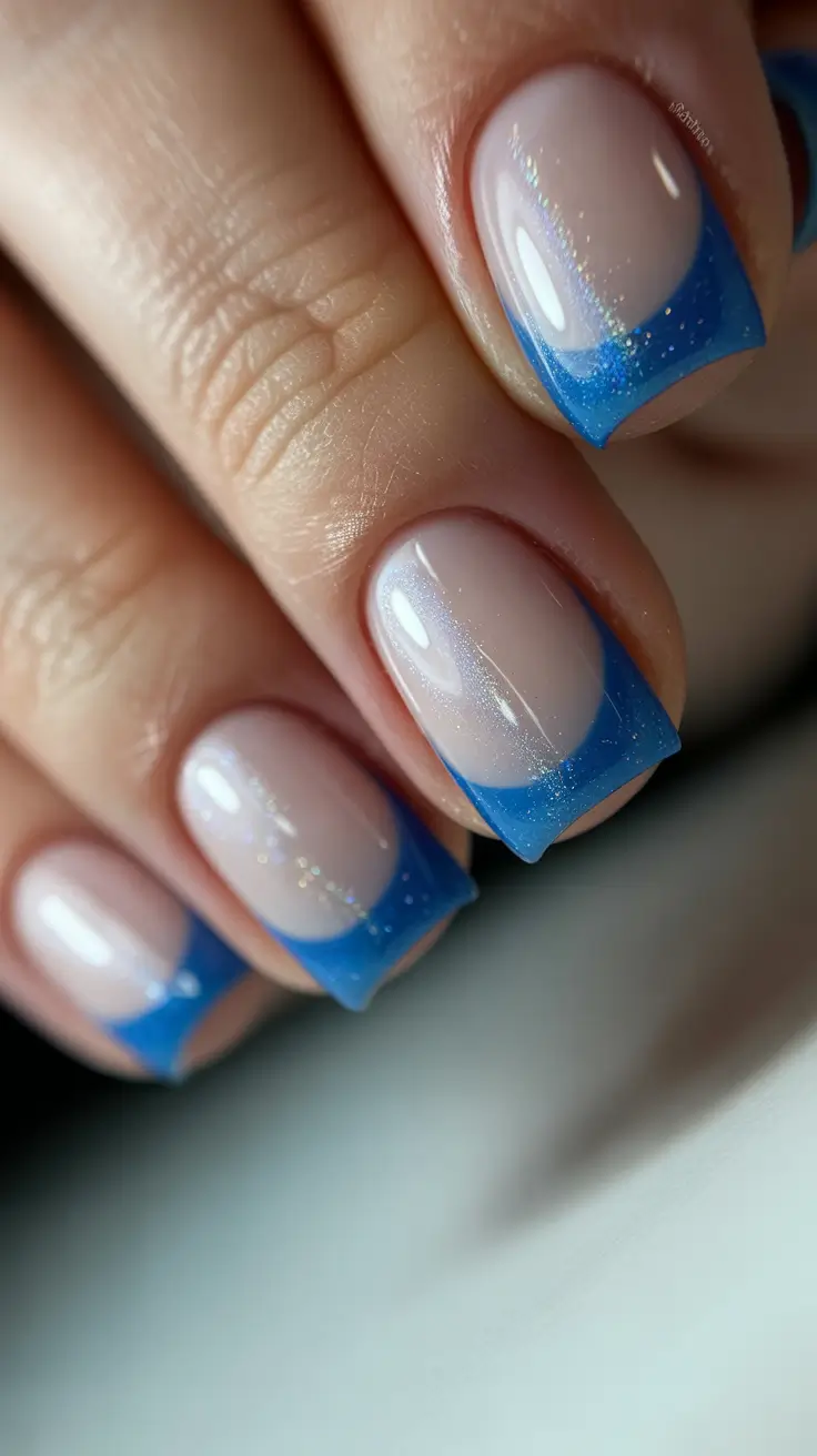 trendy spring vacation nails 2026 Soft Ocean Blue French for Minimalist Beach Mornings