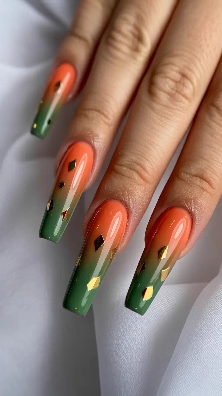 trendy spring vacation nails 2026 Sunset Ombre Geometry for Exotic Getaway Statements