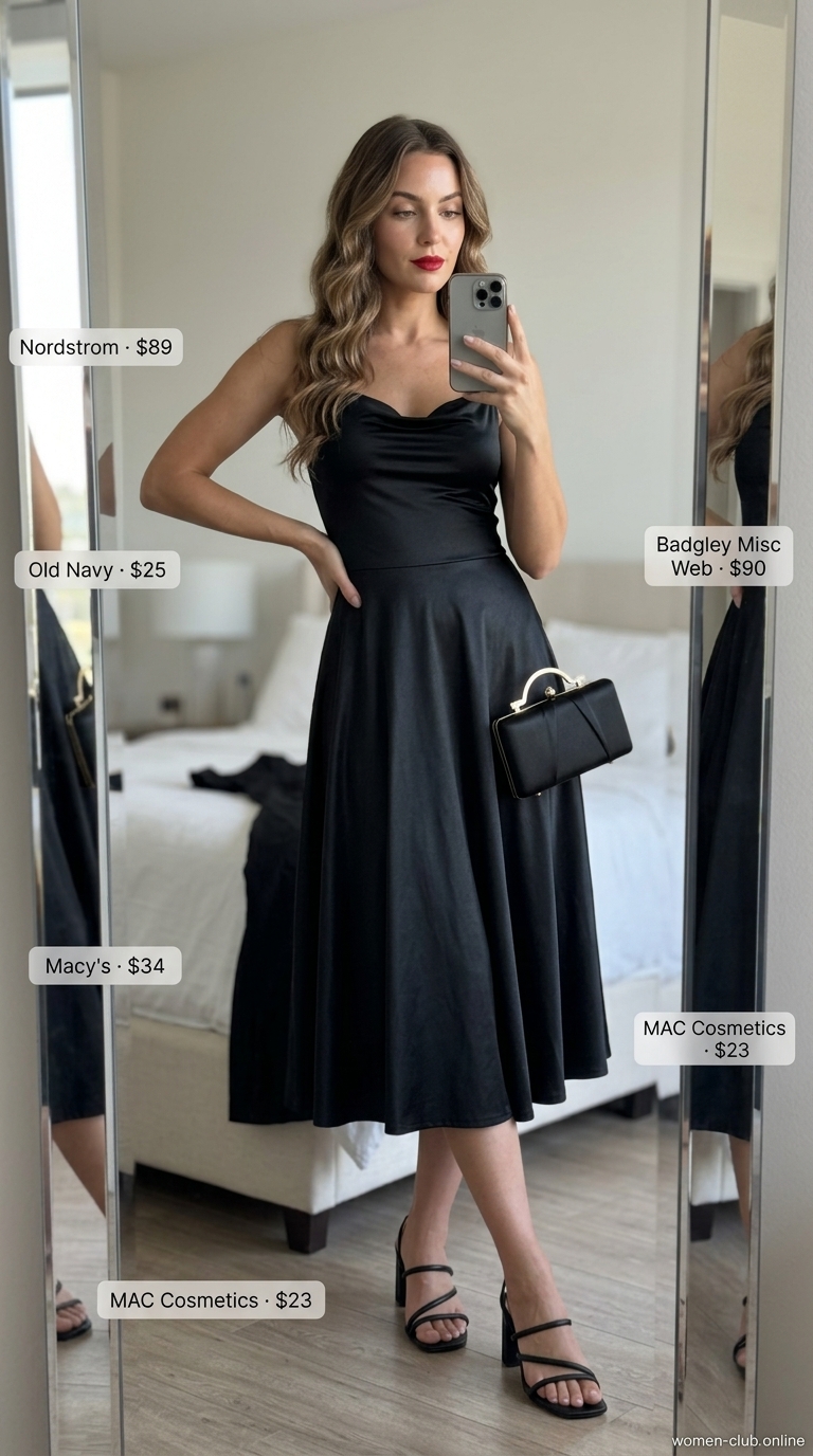 Black linen midi dress for women, perfect for date nights and cocktail parties.