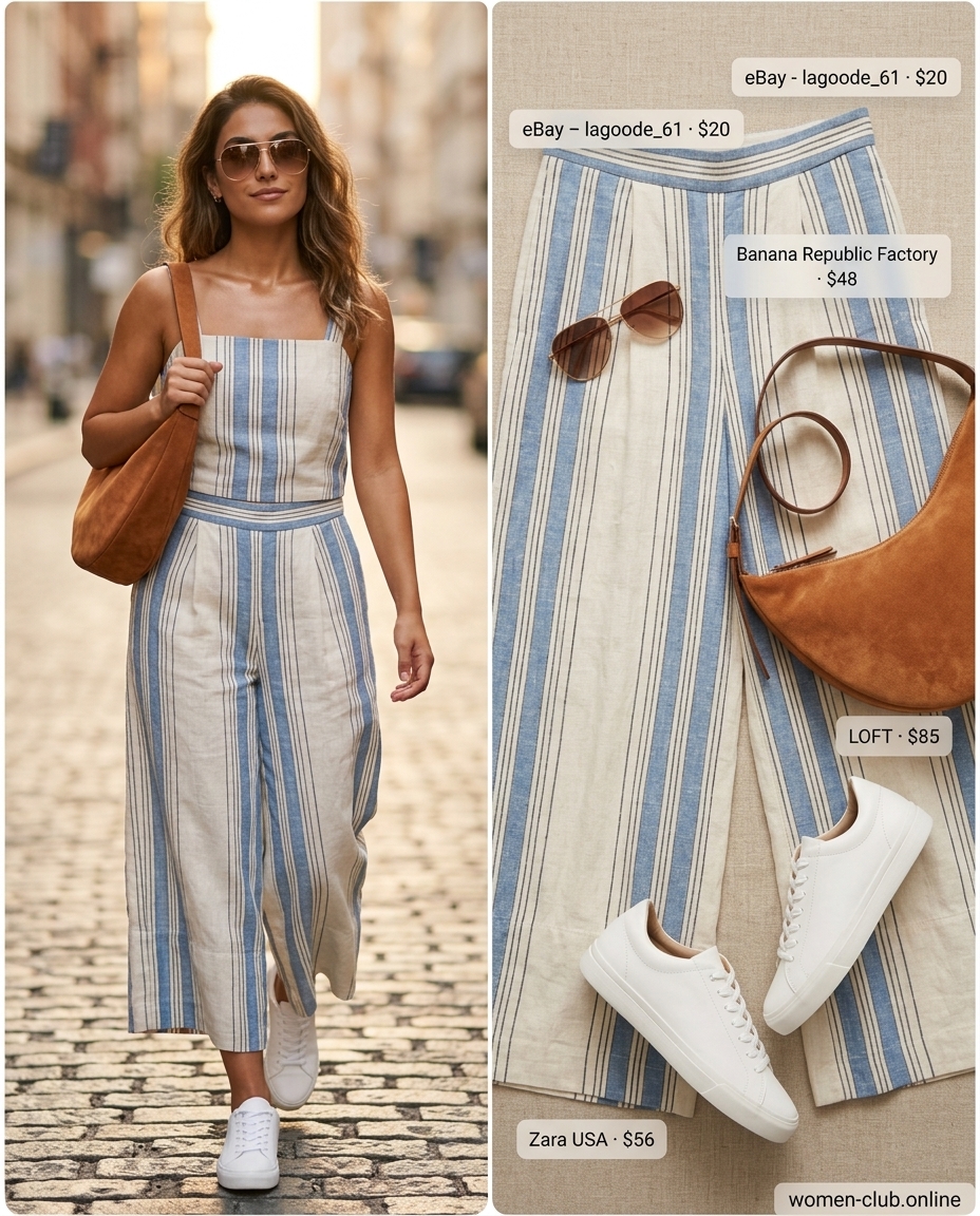 Petite summer cropped pants outfits 2026: Light blue cropped pants set, white sneakers, tan hobo bag for athleisure.