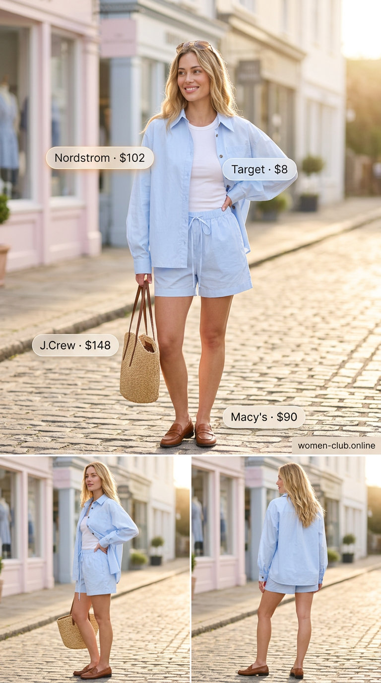 Casual Friday summer outfits with loafers 2026: Linen set, tank top, and penny loafers.