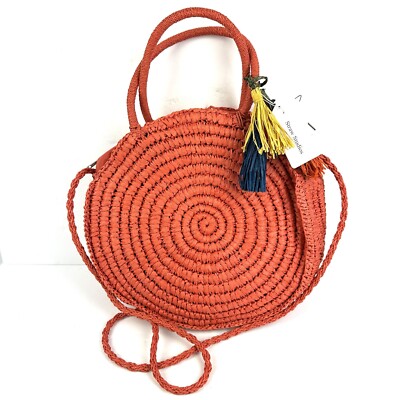 Straw Studios Round Straw Woven Crossbody Bag Orange Red Clay Handbag Purse New | eBay