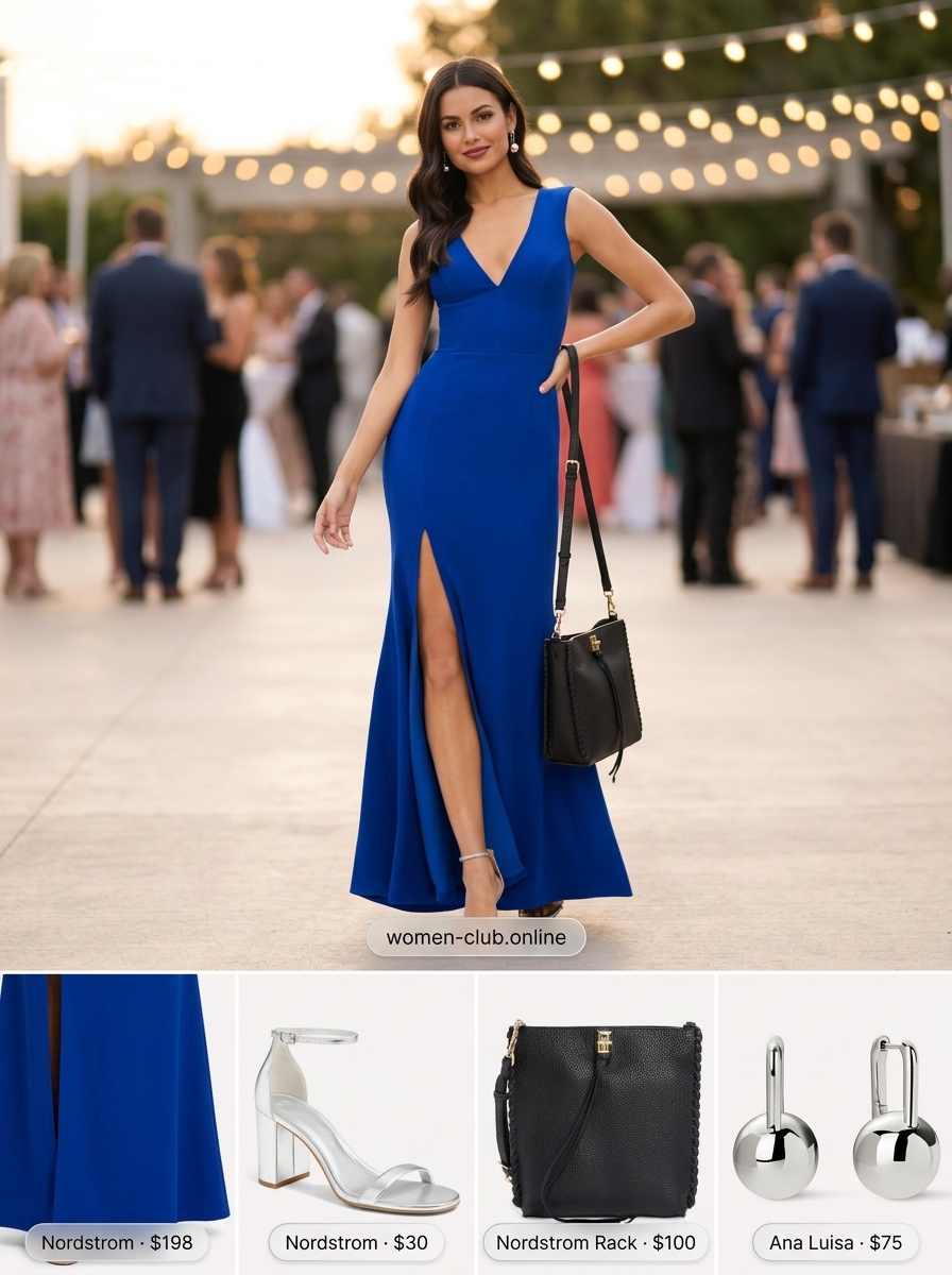 Glamorous electric blue maxi dress for colorful summer color block outfits for women 2026. Ideal for events.