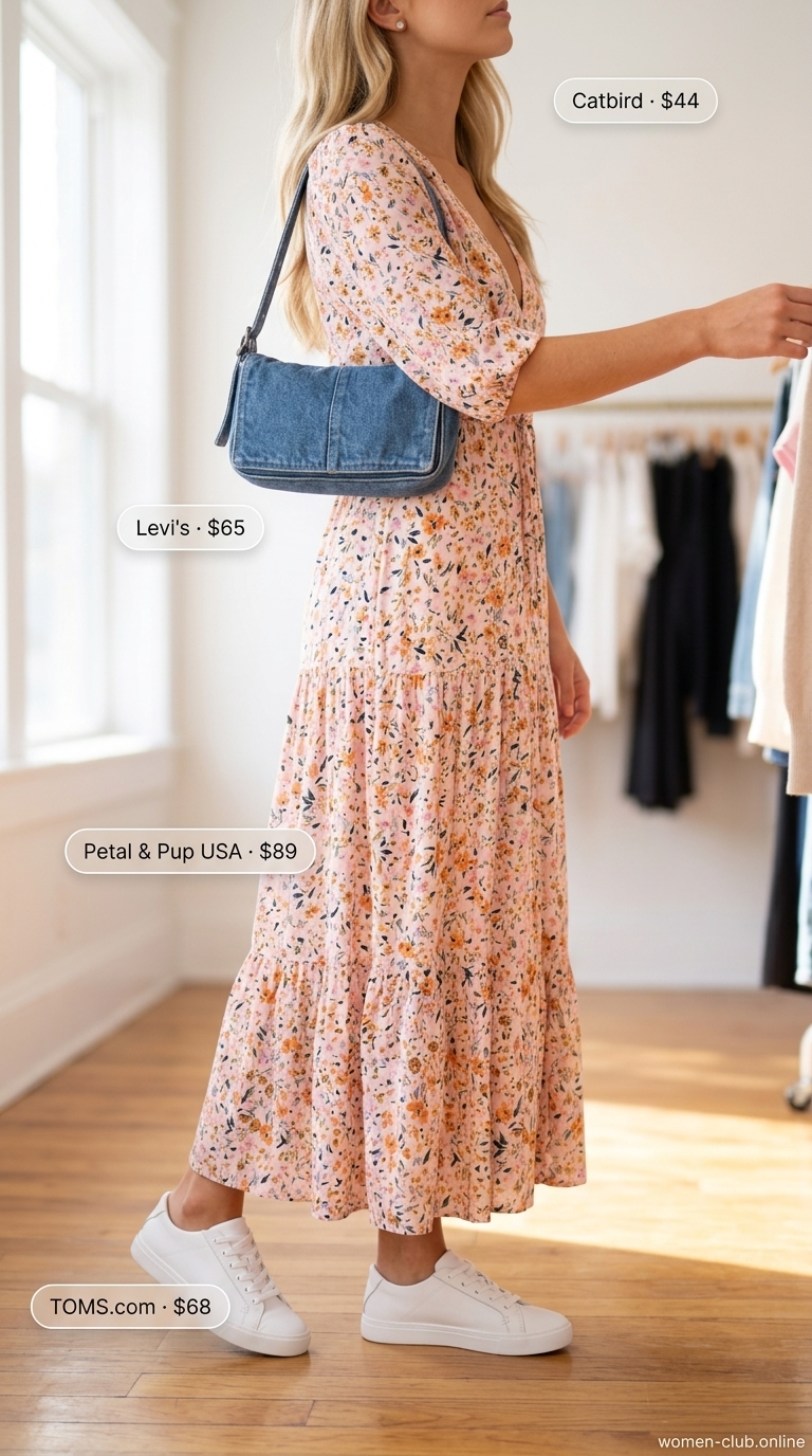 Hot pink mini dress with denim bag for dressy pant outfits summer for women 2026. Playful casual look.