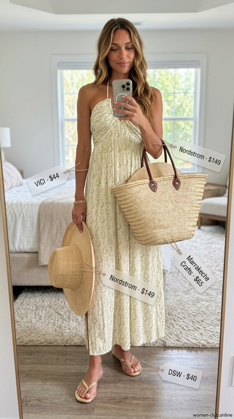 Vibrant coral and teal maxi dress for dressy pant outfits summer for women 2026. Glamorous resort wear.