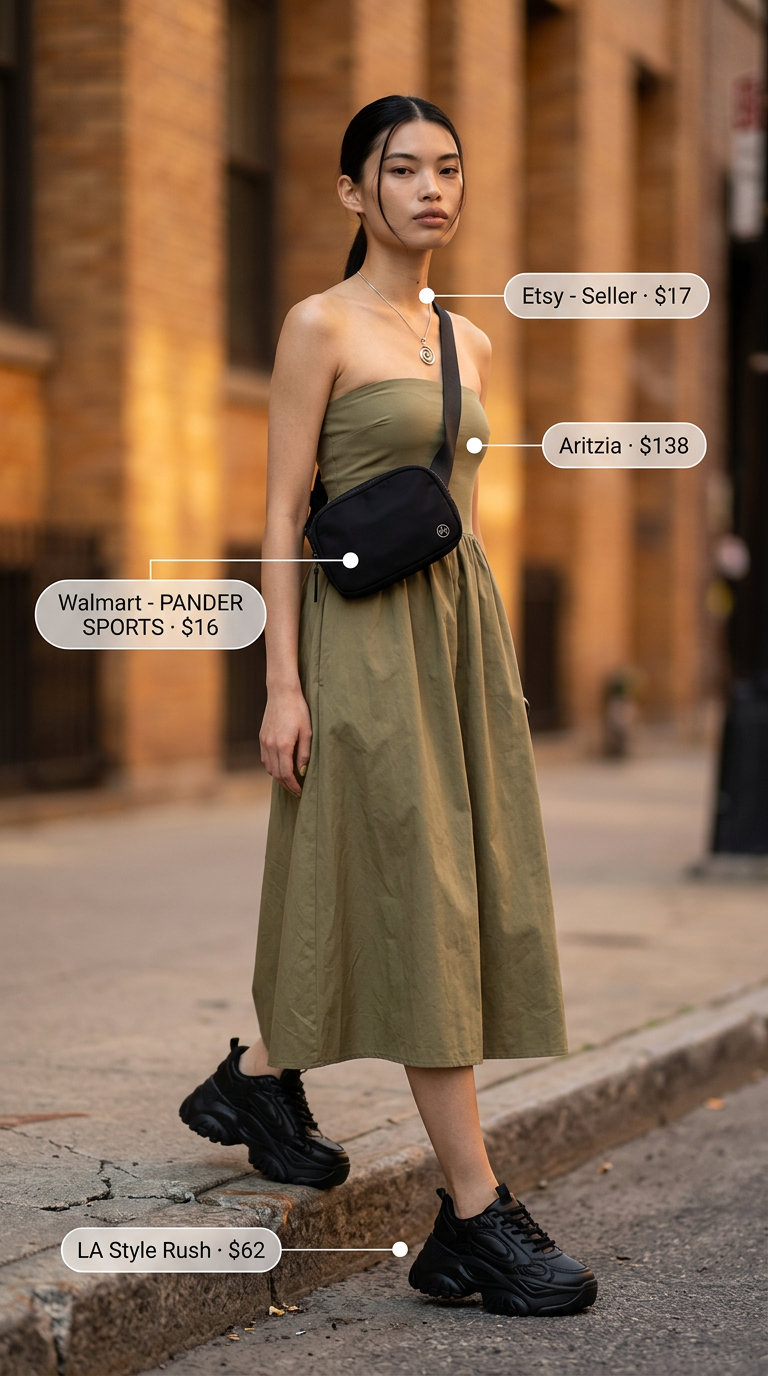 Olive green dressy pant outfits summer for women 2026 with platform sneakers.