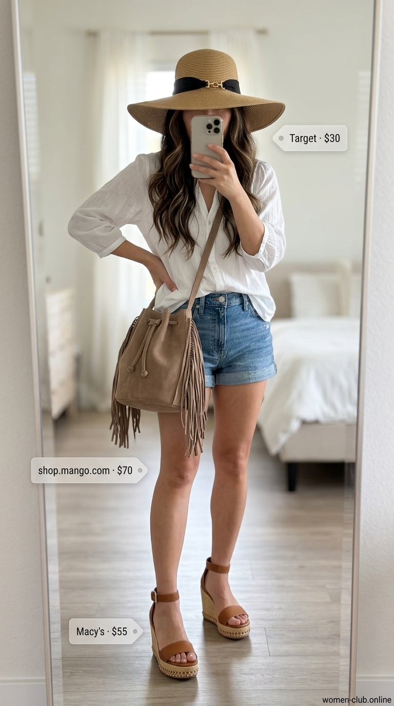 Bohemian Jumpsuit Style 2026 Earthy toned boho jumpsuit with fringe bag for layered boho summer outfits for women 2026.