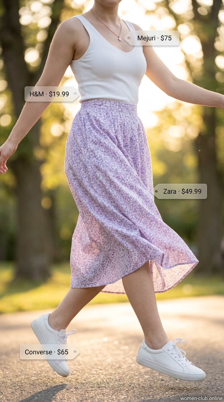 Comfy Stretchy Summer Outfits for Women 2026: Lavender Picnic Romper Comfy stretchy summer outfits for women 2026: Lavender romper for picnic fun.