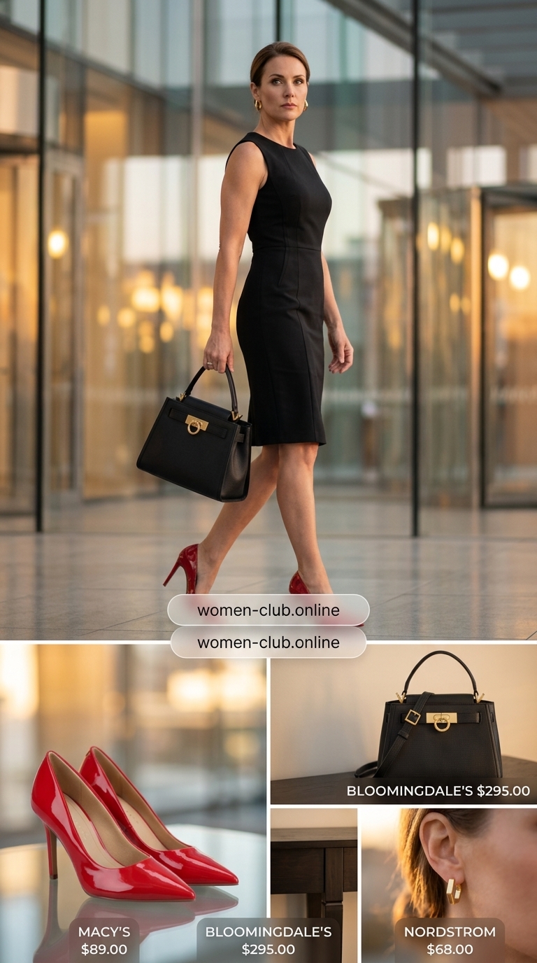 Black sheath dress outfit for a powerful summer business casual look for women in 2026. Perfect for board meetings.