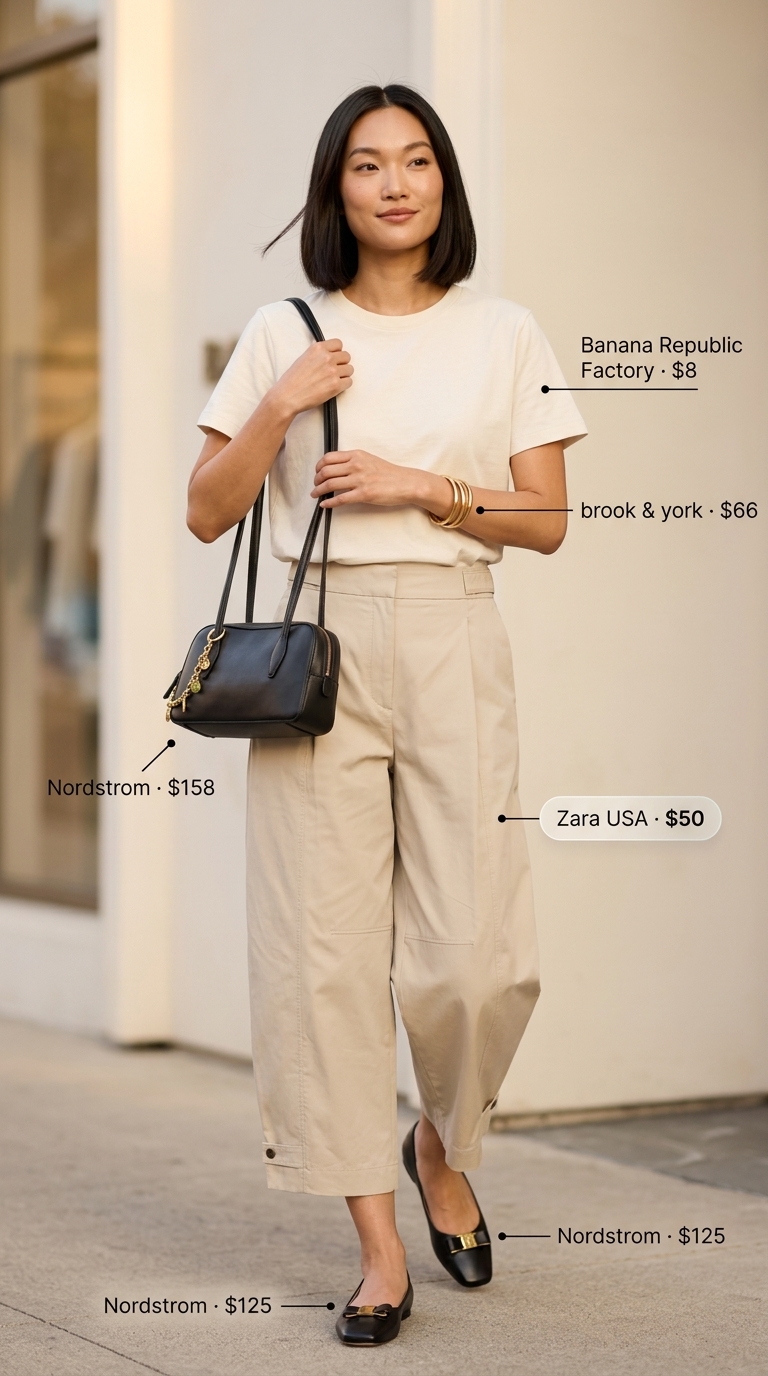 Cream pleated summer tailored culottes for women 2026 in an effortless Parisian chic outfit.