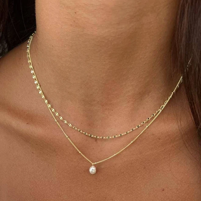 accessory 14K Gold Sterling Silver Freshwater Pearl Double Chain Necklace Etsy - mialmafashionjewelry $55.92