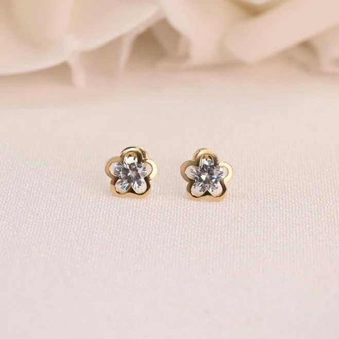 accessory 14K Solid Gold Dainty Floral Stud Earrings Etsy - BrizaCollections $124