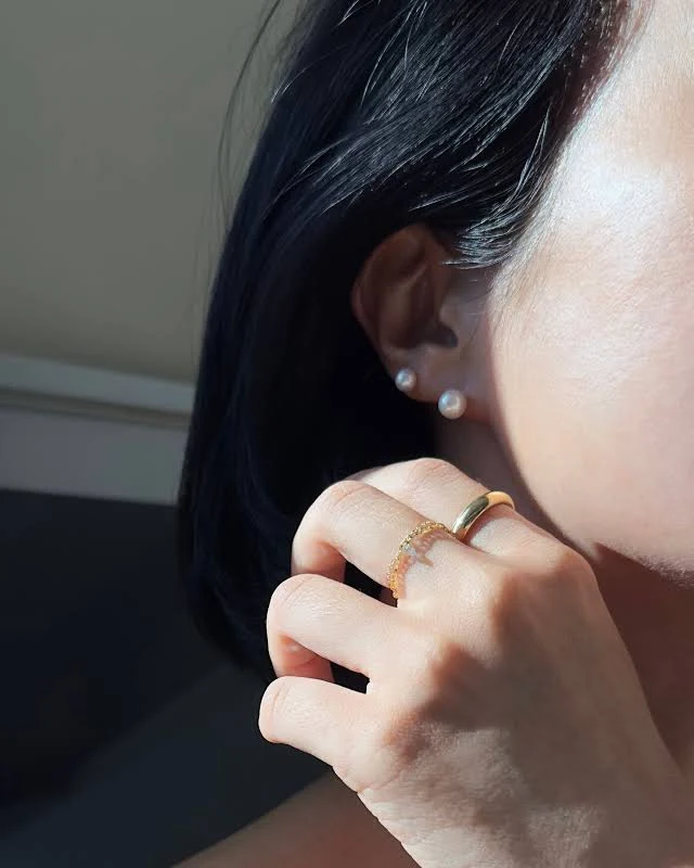 accessory 14K Solid Gold Genuine Pearl Stud Earrings Etsy - EandEProject $99