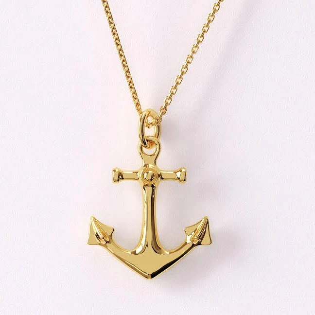 accessory 14K Solid Gold Minimal Nautical Anchor Necklace Etsy - BRENNMORE $112.5