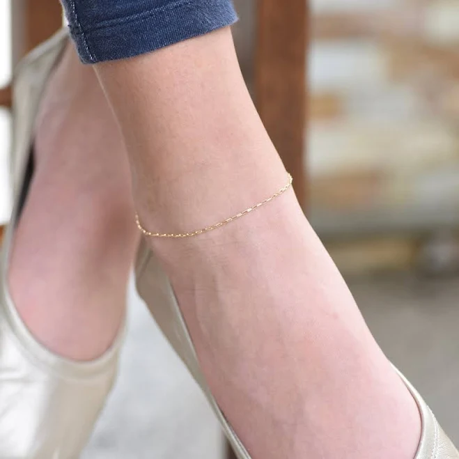 accessory 14K Solid Gold Minimalist Chain Anklet Etsy - SashJewelry $289