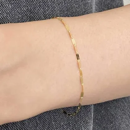 accessory 14K Solid Gold Minimalist Thin Flat Chain Bracelet Etsy - adaylike $137.7