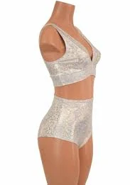 matching set 2PC Silver/White Shattered Glass Starlette Bralette & High Waist Siren Shorts Set - Etsy $72.59