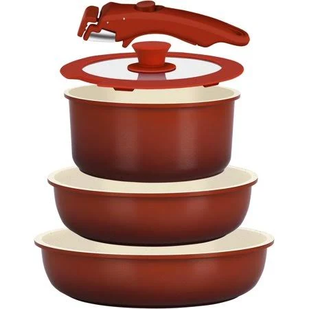 set 5 count Pots and Pans Set Non , Nonstick Cookware Set Detachable Handle,Ceramic Pots for Cooking Non with Removable Handle, RV Cookware Set, Red Black Walmart - yuanpaibaihuo $82.48