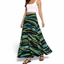 skirt Abstract Print Maxi Skirt | Flowing A-Line | Green Blue Black | Statement Skirt eBay $10