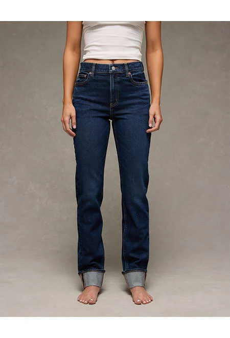bottom AE Stretch Super High-Waisted Straight Jean Women's American Eagle Outfitters $18.74