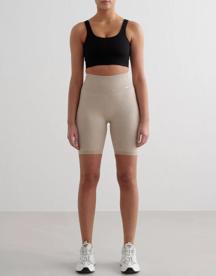 biker shorts Aim'n - Beige Ribbed Seamless Biker Shorts - Beige - Shorts Aimn US $20