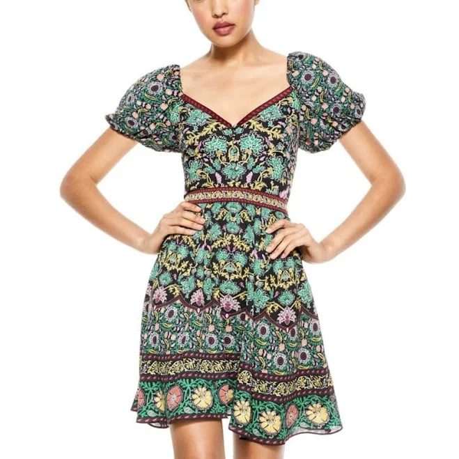 dress Alice + Olivia Dana Puff Sleeve Green Yellow Red Multi Floral Mini eBay - theuniquebuy $290