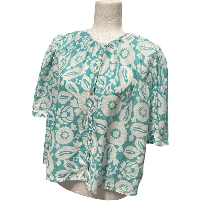 top Alix Of Bohemia Teal White Floral Short Sleeve Lightweight Shirt eBay - charlock12 $85