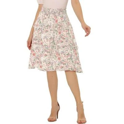 skirt Allegra K Women's Floral Print Smocked Elastic Waist Midi Flowy Target $37.99