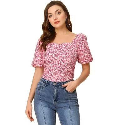 top Allegra K Women's Puff Sleeve Square Neck Peasant Floral Blouse Target $30.99