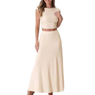 two piece set Allegra K Women's Ribbed Knit Cropped Top and Elastic Waist Midi Skirt Target $25.99