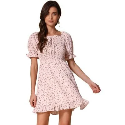 dress Allegra K Women's Square Neck Puff Sleeve Smocked Floral Ruffled Target $43.99