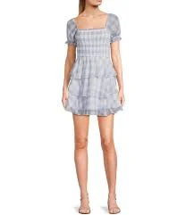 dress Allison & Kelly Gingham Short Puff Sleeve Smocked Tiered Dress Dillard's $14.99